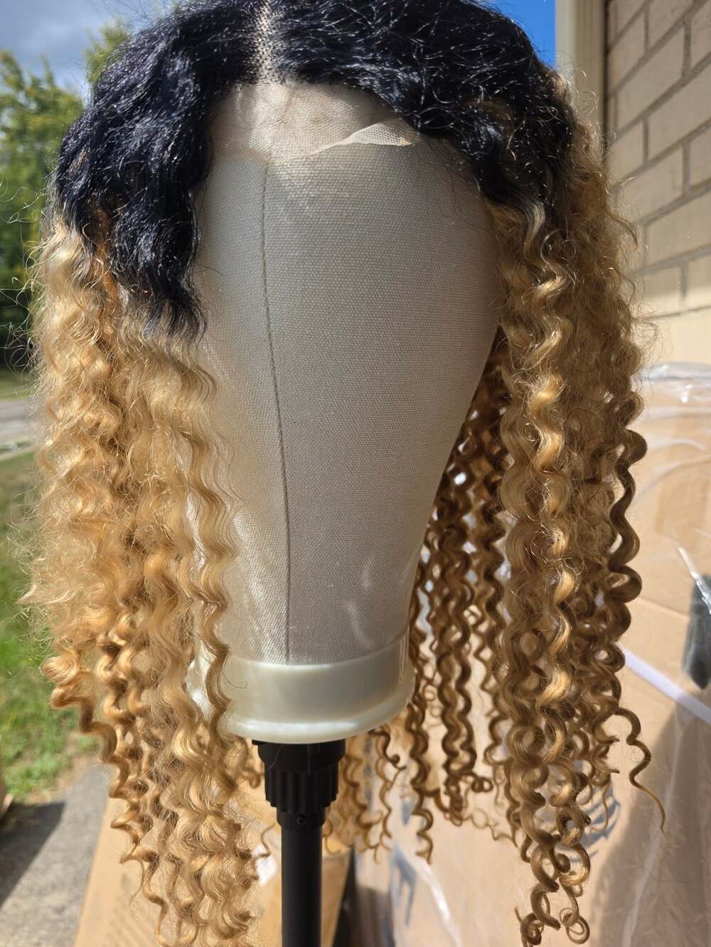 Ombre Curly Lace Front Wig Black and Blonde